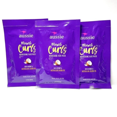 Lot of 3 Aussie Miracle Curls Nourishing Hair Mask Coconut & Jojoba Oil 1.7 oz - Image 1 of 4
