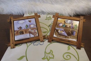 Set Of 2 Vintage Small Framed Signed Tile Wall Art by Ucagco Ceramics Japan - Picture 1 of 10