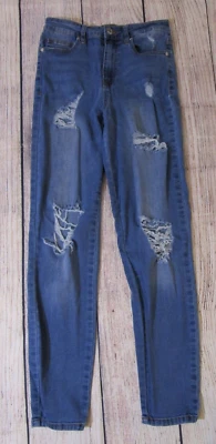 Guess Junior Womens Medium Blue Denim Distressed Jeans Straight Leg 26 (25x28) - Image 1 of 4