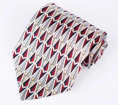 Corbata de seda Dani Moda Maschile para hombre plateada roja negra abstracta 4" x 60" Foto 1 de 4