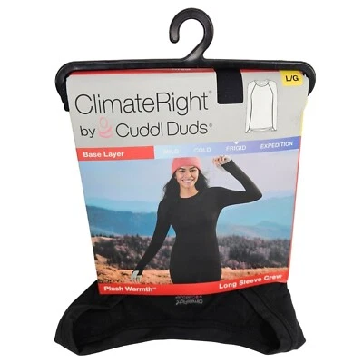 Cuddl Duds ClimateRight Plush Warmth Black Long Sleeve Crew Base Layer L/G New - Image 1 of 4