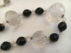 HANDCRAFTED 3 LG FACETED CLEAR CRYSTALS  SWAROVSKI JET STERLING SILVER NECKLACE 