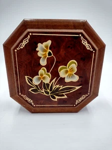 Vintage Octagon Wood Jewelry Box Hand Painted Taiwan Mirror - Picture 1 of 13