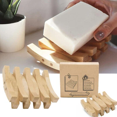 Retro Bamboo Soap Dish Holder Self Draining 2-Pack Bathroom Shower Sink Storage - Image 1 of 4