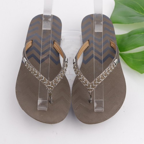 Sandalo da donna Clarks taglia 6 perline perizoma infradito marrone argento spiaggia