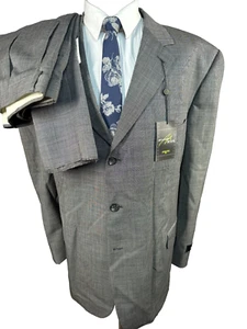 NEW BILL BLASS Mens Gray ATHLETIC FIT Pleated 2pc Suit 50R Jacket 42x37 Pant - Picture 1 of 14