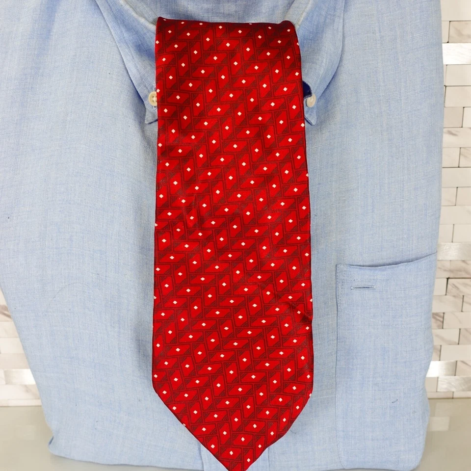 SAVILLE ROW Neck Tie Mens Red White Striped Vivid Bright Suit Casual Wine USA - Image 1 of 4