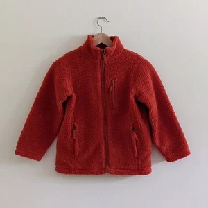 Lands End Kids Heavy Weight Full Zip Sherpa Jacket Orange Size S (7-8) Lined - Picture 1 of 4