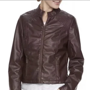 J2 Juniors Women's Faux Leather Lined Jacket NWT Charcoal Slim Fit Size L $58 - Picture 1 of 8