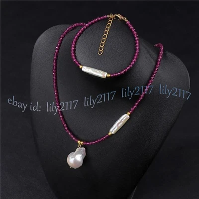 Juego de pulsera colgante de perlas barrocas blancas cuentas redondas de espinela facetadas de 3 mm Foto 1 de 4