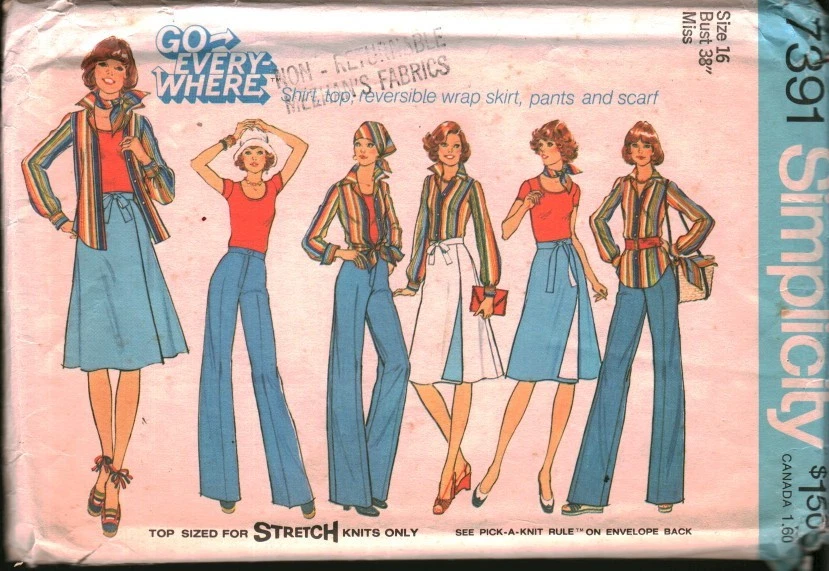 7391 Vintage Simplicidade Padrão de Costura Misses 1970 Camisa Top Wrap Saia Calça - Imagem 1 de 2