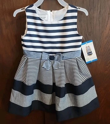 Vestido Náutico Azul Marino Bonnie Jean Sin Mangas Azul Blanco Rayas Bebé Niñas 2T NUEVO Foto 1 de 4