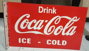 Coca Cola Ice Porcelain Enamel Heavy Metal Sign 18 x10 " with Flange Double Side - Picture 1 of 6