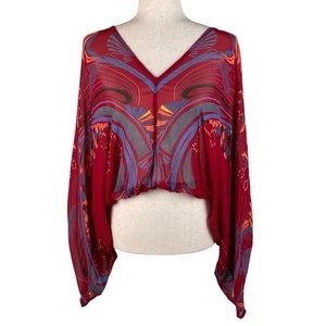 Free People Beneath The Sea Top rosso donna taglia small bohemien floreale trasparente - Foto 1 di 13