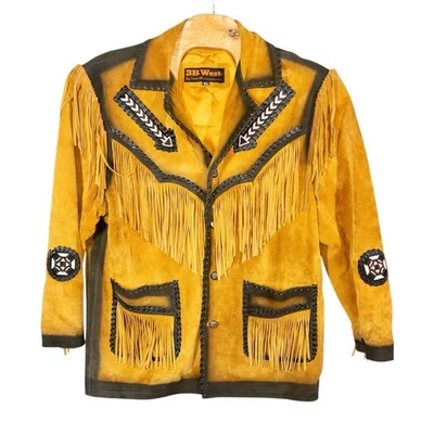 Chaqueta De Colección 3B West Cuero Gamuza Borla Cuentas Suroeste Para Hombres XL  Foto 1 de 4