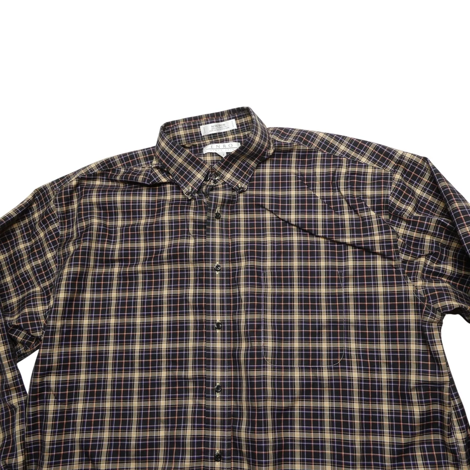 Camisa Enro Para Hombres 2XL Alta Negra Tostada Púrpura Cuadros Algodón Sin Hierro Abotonada Foto 1 de 4