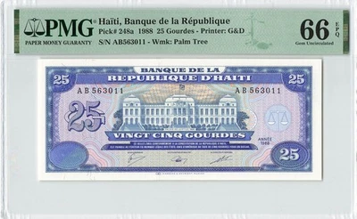 HAITI 25 Gourdes 1988, P-248a, G&D Print, PMG 66 EPQ Gem UNC, Rare Grade - Image 1 of 2