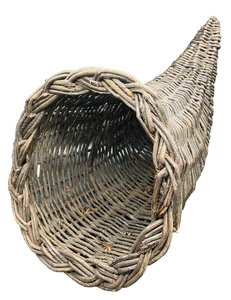Cesto naturale vintage rustico corno cono Cornucopia abbondante raccolto Ringraziamento - Foto 1 di 6