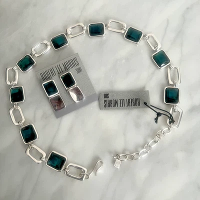 Juego de collar y pendientes Robert Lee Morris Soho semiprecioso verde azulado nuevo con etiquetas Foto 1 de 4