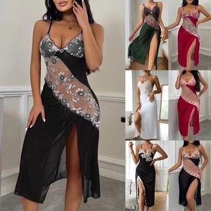 UK Women Sexy Lace Floral Lingerie Nightdress Split Babydoll Sleepwear Nightwear - Picture 1 of 26