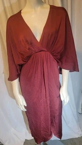 If By Sea Anthropologie Pleated Draped Kimono Sleeve Dress Burgandy Size S - Picture 1 of 8