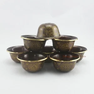 Juego de cuencos de ofrenda budistas tibetanos finamente tallados dorados de 3,5" Patan, Nepal - Imagen 1 de 6