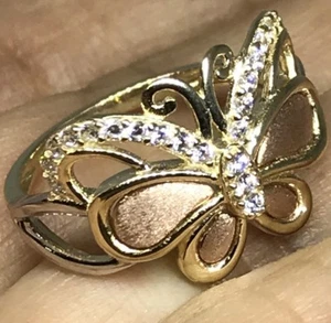 GOLd BuTtErFlY Ring solid 14k tri yellow white rose cz gift size 7 ask 5 6 8 9 - Picture 1 of 12