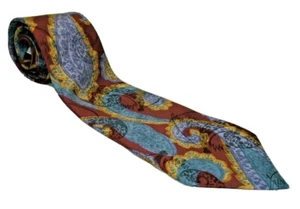 Oscar de la Renta Men's Tie Blue Gold Burgundy Paisley 100% Silk Made in USA - Picture 1 of 7