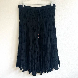 Mix Nouvea Womens Midi Skirt Black XL Crochet Lined Beach Boho Fairygoth western - Picture 1 of 7
