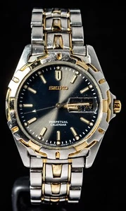 Seiko Perpetual Calendar Diver Tow-Tone Men's Quartz Watch-- Working, Ø36mm Case - Picture 1 of 10