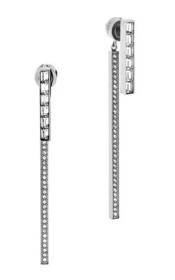 Nuovo Michael Kors Color Argento, a Pavé Baguette Mismatch Bastone Orecchini - Immagine 1 di 4