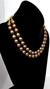CAROLEE choker necklace 15 to 18 inch shiny brown pearls 2 strand in EXCELLENT - Picture 1 of 12