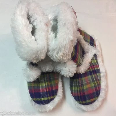 Jenni Plaid Pink, Purple, Green Plaid Bootie Slippers S Small 5-6 - Image 1 of 4