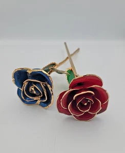 24 Karat Gold getaucht blau und rot Lack Rose, SET - Bild 1 von 6