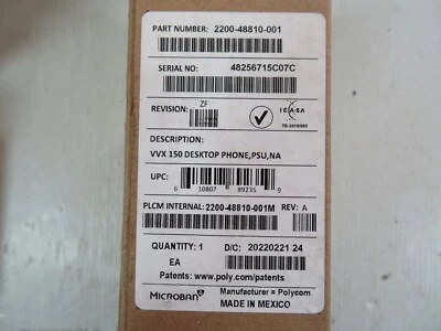 NEW Polycom VVX 150 POE 2-Line Business IP Phone 2200-48810-001 + Power supply - Image 1 of 3