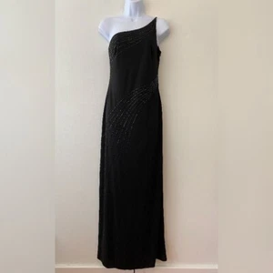 Vestido formal Michaelangelo negro con cuentas de un hombro para mujer 3 Y2K graduación - Imagen 1 de 6