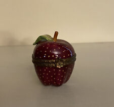 Rare Peint Main Limoges France apple trinket box with flower clasp, Marque Depos