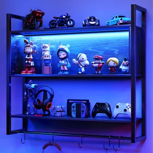 Wood Gaming Floating Shelves LED Wall-Mounted Display Book Shelf Rack for Wall - Picture 1 of 14