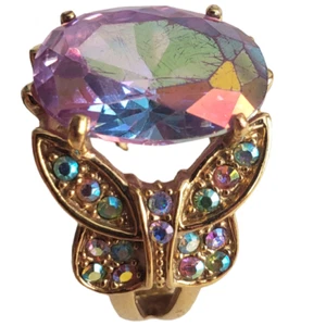 Kirks Folly Gold-Tone 'Butterfly Kisses' Lavender AB Crystals Ring Size 6 - Picture 1 of 5