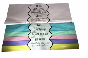 2 Packs of Gift Tissue Wrapping White & Colored 59 Sheets Total 20 x 20 Inches - Picture 1 of 5