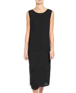 EILEEN FISHER Silk Accordion Jacquard Bateau Neck Shift Dress in Black Medium M - Picture 1 of 5