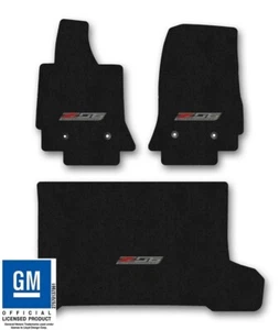 Corvette C7 Coupe Ebony Black Floor Mat 3pc Set with Z06 Super Charged Logo - Picture 1 of 6