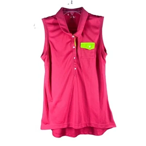 Adidas Golf Womens Sz M Sleeveless Collared Knit Top 1/4 Snap Front Pleated Back - Picture 1 of 6