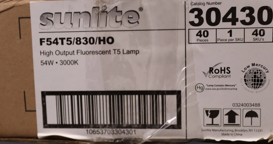 SUNLITE 54w T5 High Output  Straight Tube Mini Bi-Pin Base 3000K BAG OF 40 - Image 1 of 4
