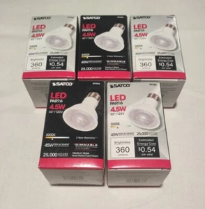 5 Satco S9386 Par16 LED 3000K 40' Beam Spread Medium Base, 45w Free Shipping - Picture 1 of 3