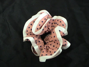 SILKY CORAL PINK & BLACK POLKA DOT SCRUNCHIE  - CUTE! UNIQUE! NEW! - Picture 1 of 1