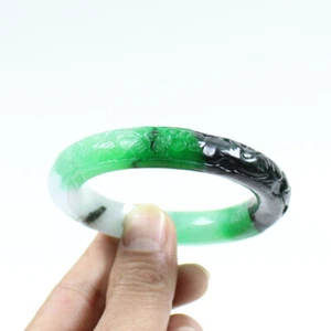 59mm Chinese Hand-carved Green Jadeite Jade Gems Bangle Bracelet j7794 - Picture 1 of 11