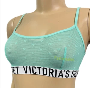 Sujetador Bralette Victorias Secret Sin Forro Inalámbrico Malla Transparente XSpequeño Corazones Como Nuevo - Imagen 1 de 4
