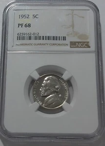 1952 NGC PF68 Proof Thomas Jefferson Nickel 5c White Label - Picture 1 of 3