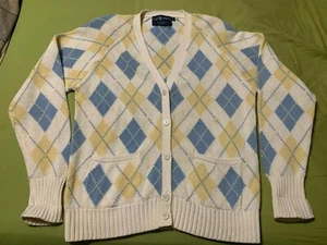 🧸EXCLUSIVE RELEASE🧸 Ralph Lauren 80s Hand Knit Argyle Pattern Cardigan Sweater - Picture 1 of 8